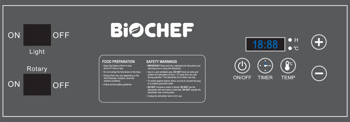 BioChef Commercial Rotating 10T Food Dehydrator Control Panel